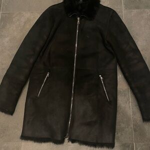 Giorgio Brato Black Shearling Coat with Zipper Details